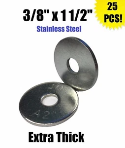 (QTY 25) 3/8" x 1-1/2" OD Stainless Steel Extra Thick Fender Washer - Picture 1 of 3