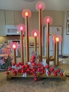 Noma 7 Candle Candolier W/ Halos & Original Box Works Wood Base Christmas 
