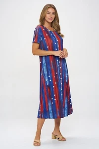 Travel Knit Dress, long A-Line, Short Sleeve Stretchy NO-IRON poly/span. #005 - Picture 1 of 2