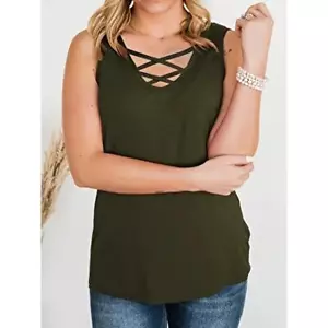 Womens Tank Tops Sleeveless Shirts Criss Cross Casual Tee Shirts Tops Blouses - Picture 1 of 5