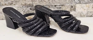 Donald J Pliner Wes sandalo slide in pelle nero pitone tacco grosso donna 8 - Foto 1 di 10
