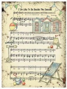 To Be Beside The Seaside Illustrated Sheet Music Metal Sign 20cm x 15cm - Picture 1 of 1