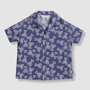 $320 Palm Angels Kid's Boy's Blue Paisley Bear Print Button-Up Shirt Size 4 - Picture 1 of 3