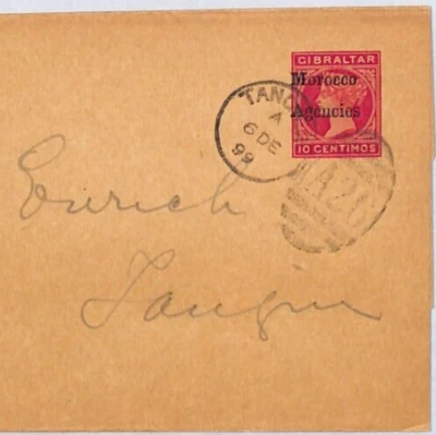 Gibraltar MOROCCO AGENCIES Cover TANGIER Duplex QV Stationery Wrapper 1899 YW29 - Image 1 of 4