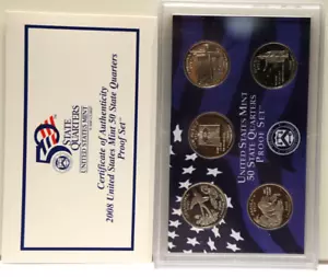 2008 S - 50 State Quarters Series - 5 Clad Quarter Proof Set OGP - Picture 1 of 4