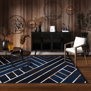 Tappeto zona geometrica blu navy art deco tappeto tappeto per soggiorno camera da letto corridoio - Foto 1 di 11