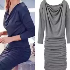 Athleta Gray Solstice Cowl Neck Ruched Dress NWT Size XLT Tall #243063 - Picture 1 of 9