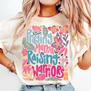 Praying Mon Raising Warriors T-Shirt,Floral, Wildflower, Mother’s Day,Hand drawn - Picture 1 of 7