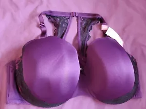 NEW Cacique Bra 42DDD PURPLE Balconette UW Black LACE RACERBACK Lightly Lined - Picture 1 of 5