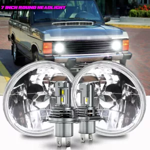 Fit 1970-1995 Land Rover Range Rover Classic DOT 7" Round Black LED Headlights - Picture 1 of 9