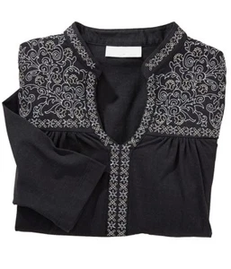 New NWT Bocabay Embroidered Floral Filigree Black Pullover Tunic Top Size Medium - Picture 1 of 5