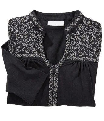 Nuevo Nuevo Nuevo con Etiquetas Bocabay Bordado Floral Filigrana Negro Pullover Túnica Top Talla Mediana Foto 1 de 4