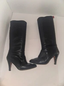 ITALIAN Leather Women's Boots Tall Black 8.5 Heel*Made in ITALY * - Picture 1 of 8