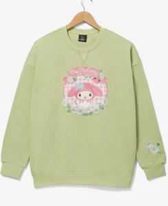 My Melody by Sanrio Embroidered Floral Bunny Crewneck Green Sweatshirt Womens Sm - Picture 1 of 2