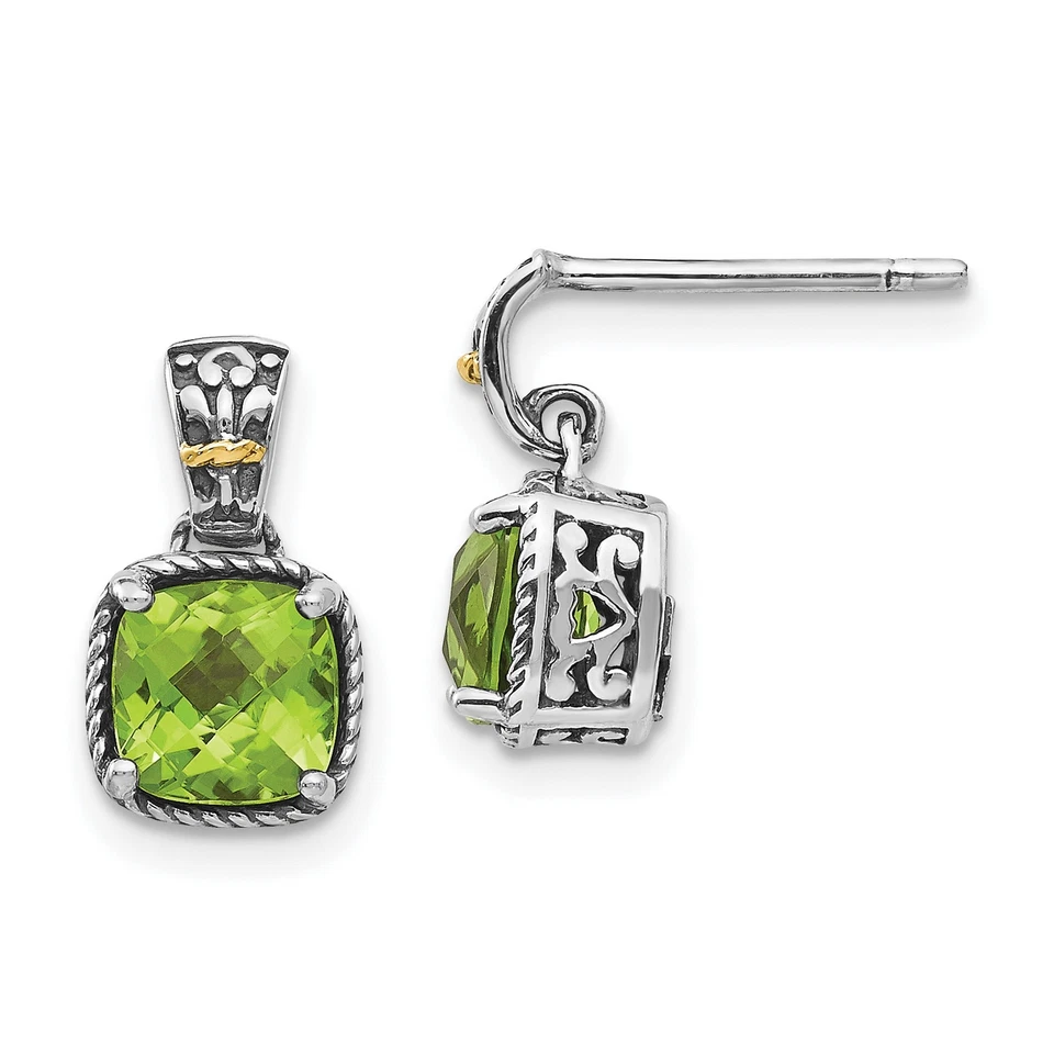 14k Multi-Tone Gold Peridot Dangle Post Earrings - Image 1 of 4