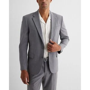 NEW EXPRESS $298 SOLID GRAY SLIM WOOL BLEND MODERN TECH SUIT JACKET SZ 46L - Picture 1 of 10