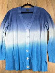 Talbots cardigan maglione donna grande blu ombreggiato bottoni maglia costine spiaggia - Foto 1 di 10