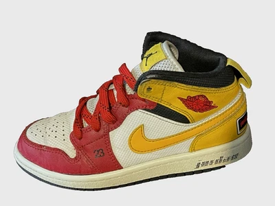 耐克 Air Jordan 1 Mid SE PS 'Motorsport' 黄色/红色 DJ0337-067 青少年尺码 13.5c — 第 1/4 张图片