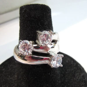 925 sterling silver 3 stone lab created Cubic Zirconia ring size 6.5 - Picture 1 of 5