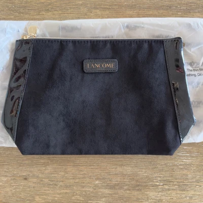New Lancome Paris Black Suede and Pleather Cosmetic Bag-NWOT-Gold Hardware - Image 1 of 4