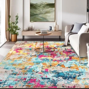 Colorful Abstract Area Rug, 5x7 Boho Washable Living Room Bedroom Rug Modern ... - Picture 1 of 6
