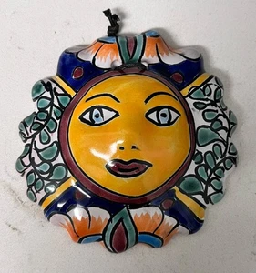Vtg Talavera Mexico Sun Face Folk Art Wall Hanging Decor Ceramic Pottery 5” - Picture 1 of 5