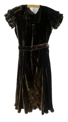 Vestido vintage de terciopelo de seda marrón oscuro para niñas años 30 Foto 1 de 4
