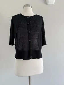 EILEEN FISHER MAGLIONE CROP LINO NYLON CON BOTTONI MANICA CORTA TAGLIA M/M - Foto 1 di 8