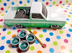 CUSTOM WHEELS ALLOY 1/64 FITS ON 83 SILVERADO LOWRIDER Green not Included Truck - Picture 1 of 6
