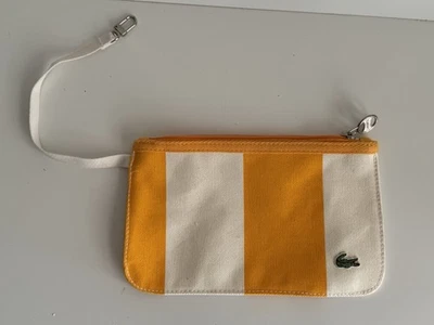 Lacoste YELLOW & WHITE Canvas Clutch Wristlet Zipper Pouch Bag - Image 1 of 4