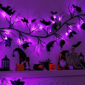 9 Fuß 72 LED Weide Rebe Zweig Dekor Schwarz Halloween Girlande mit Lila Lichtern... - Bild 1 von 6