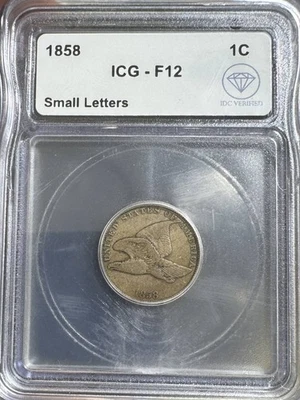 1858 Small Cents Flying Eagle ICG F-12 Small Letters IDC Verified - Image 1 of 2