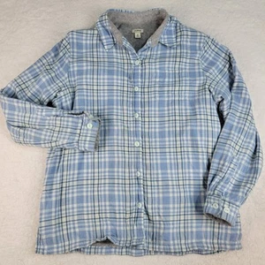 LL Bean Plaid Sherpa Lined Flannel Shirt Men Medium Shacket Jacket Blue White - Picture 1 of 12