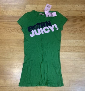 Juicy Couture Pam Gela Born Juicy Fitted Crew Neck T-Shirt Green Women's Petite - Picture 1 of 7
