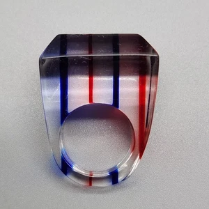 Vintage Striped Lucite Ring Red Blue Sz 3.5 MCM 60s 70s Women's Chunky Cocktail - Picture 1 of 6