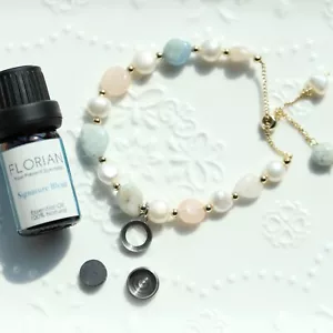 Essential Oil Diffuser Healing Bracelet with Pearl x Morganite & AromaOil FJA07 - Picture 1 of 9