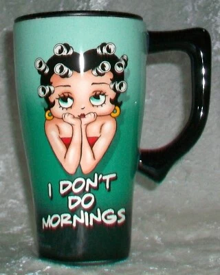 Taza de café de viaje aislada Betty Boop Spoontiques I Don't Do Mornings 2008 Foto 1 de 4