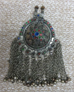 Großer runder Anhänger mit Glassteinen und Glocken Ethno Tribal Kuchi Bauchtanz - Bild 1 von 7