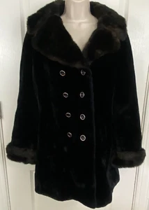 Vintage Borgazia Kunstfell Samt Mantel Damen 14 schwarz Penny Lane Mob Wife 70er - Bild 1 von 14