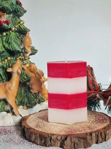 Christmas Handmade Festive Candle Home Decoration Striped Hexagon Gift Idea - Picture 1 of 10