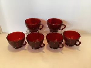 Vintage Anchor Hocking-Ruby Red Depression Glass Punch/Snack Cups Set of 6 - Picture 1 of 16