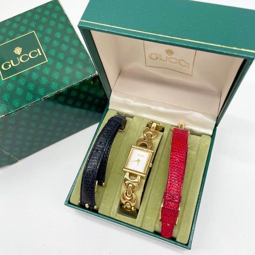 GUCCI Orologio Cambio Cintura Quarzo Oro 1800L Donna Quadrante Bianco Vintage Autentico