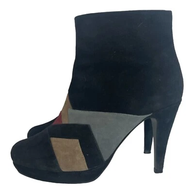 Mujer 7 SACHA LONDON JERO Botín Negro con Bloques de Color Gamuza Tobillo Cremallera Tacón Foto 1 de 4