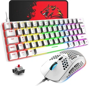 ZIYOU LANG T60 White Wired Gaming Keyboard and Mouse Set RGB Rainbow 6400DPI - Picture 1 of 11