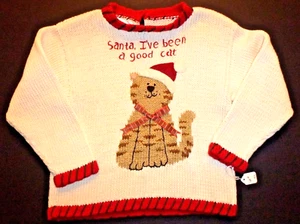 NWOT SZ 6 Boutique SAM'S FRIEND My Boy Sam Girl's Chriistmas Sweater Cat - Picture 1 of 2