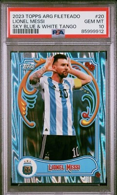 Lionel Messi 2023 Topps ARGENTINA Fileteado Sky Blue & White Tango/99 PSA 10 GEM - Image 1 of 2