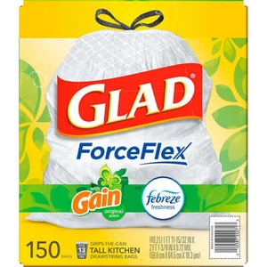Glad ForceFlex Tall Kitchen Trash Bags,Gain Original Scent Febreze 13 gal.150ct - Picture 1 of 6