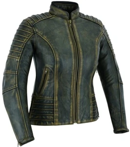 DISTRESSED BROWN VINTAGE MOTORBIKE MOTORCYCLE WAXED COWHIDE LEATHER JACKET WOMEN - Picture 1 of 6