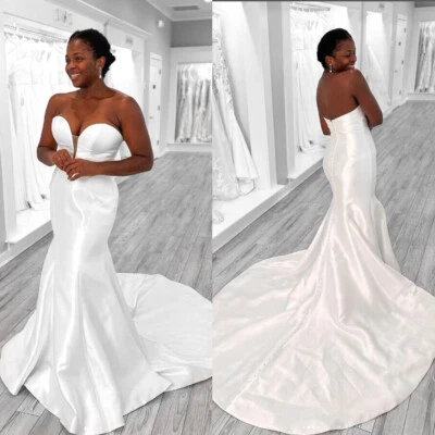 Silk Satin Wedding Dresses Mermaid Strapless Backless Sweep Train Bridal Gowns - Image 1 of 4