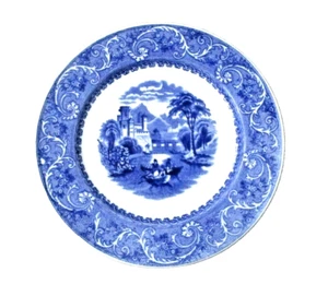 Antique Flow Blue 8.25" Plate Rare Cauldon English Country Scene - Picture 1 of 6